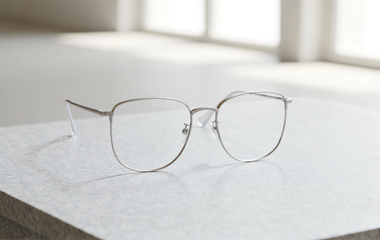 Designer-Brille auf neutralem Hintergrund